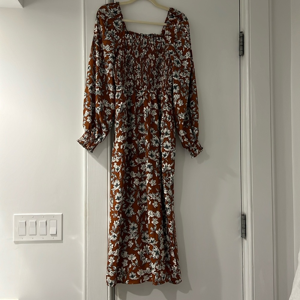 La Ligne for Target Brown Smocked Floral Maxi Dress